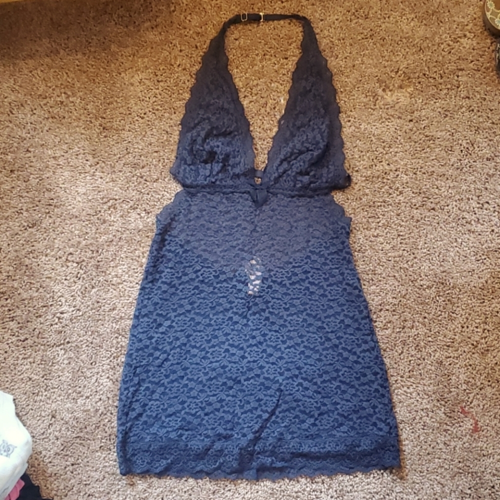 NWT, Victoria's Secret halter lace slip, navy